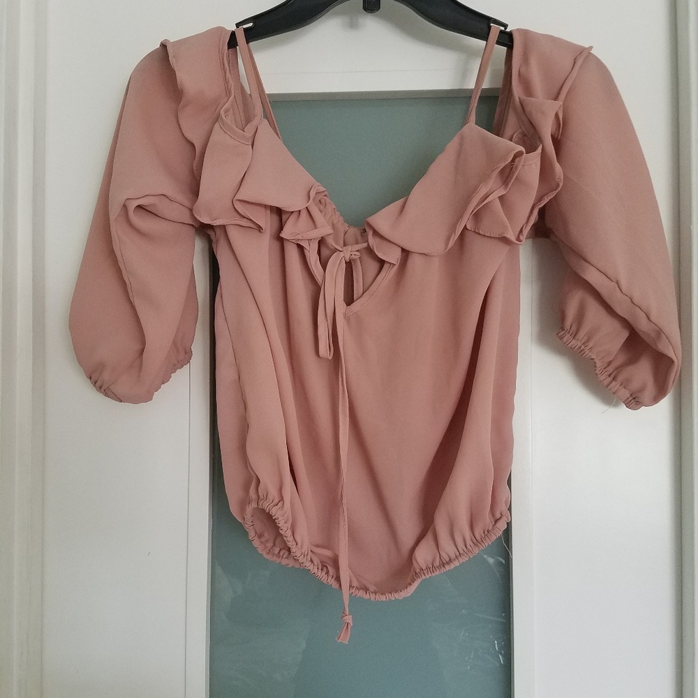 Charlotte Russe Pink Cold Shoulder Organza Top